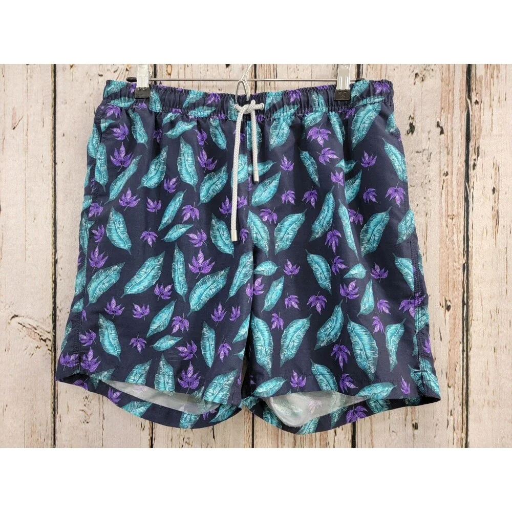 BLUEMINT Men's Large(?) Light Fabric Swim Shorts Blue Feather Print Trunks EUC‎